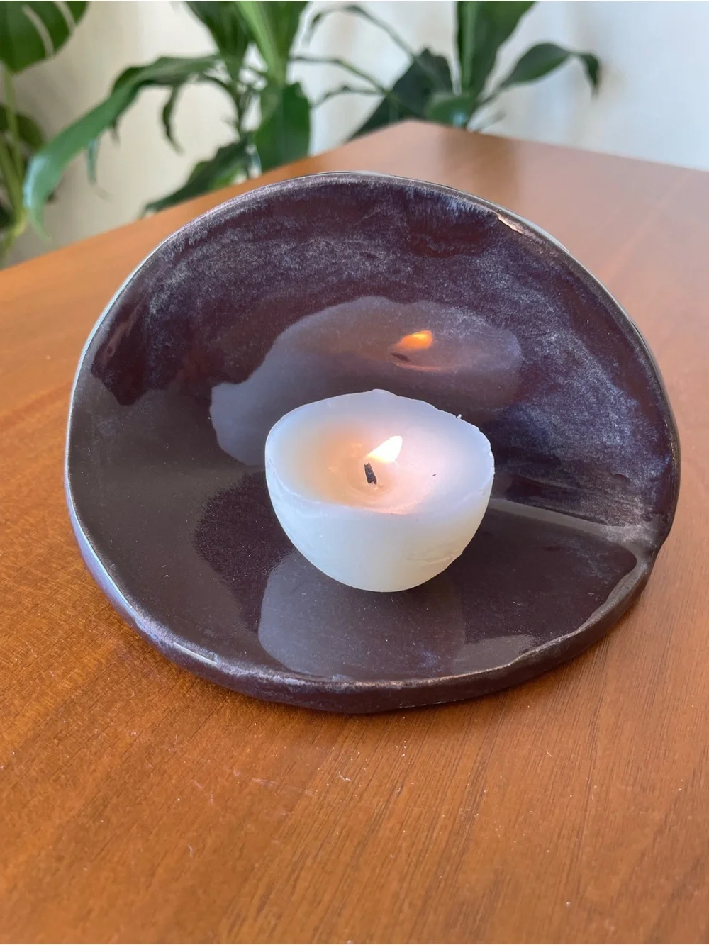 Glazed Dark Plum Ceramic Tea Light Holder by Home Accents